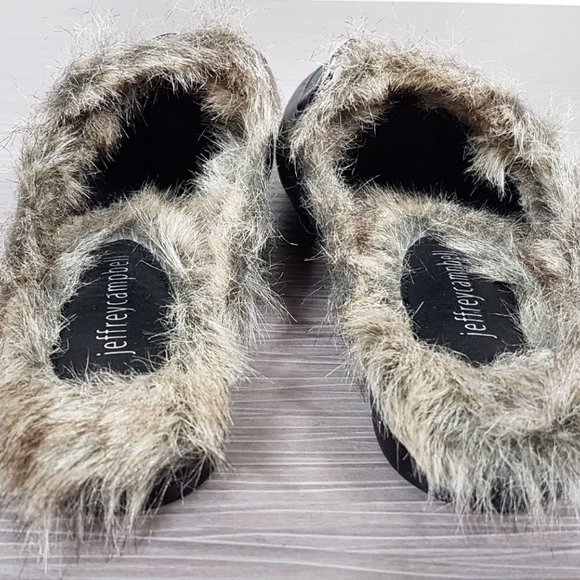 Jeffrey Campbell 'Apfel' Mule Black Leather With Faux Fur,  Womens Size 6.5 - Picture 5 of 6